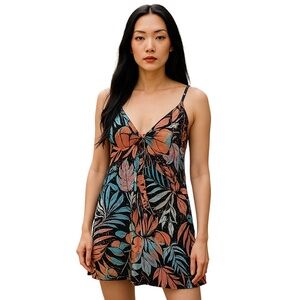 Patrons Of Peace Small Babydoll Tropical Multicolored Floral Vacation Mini Dress